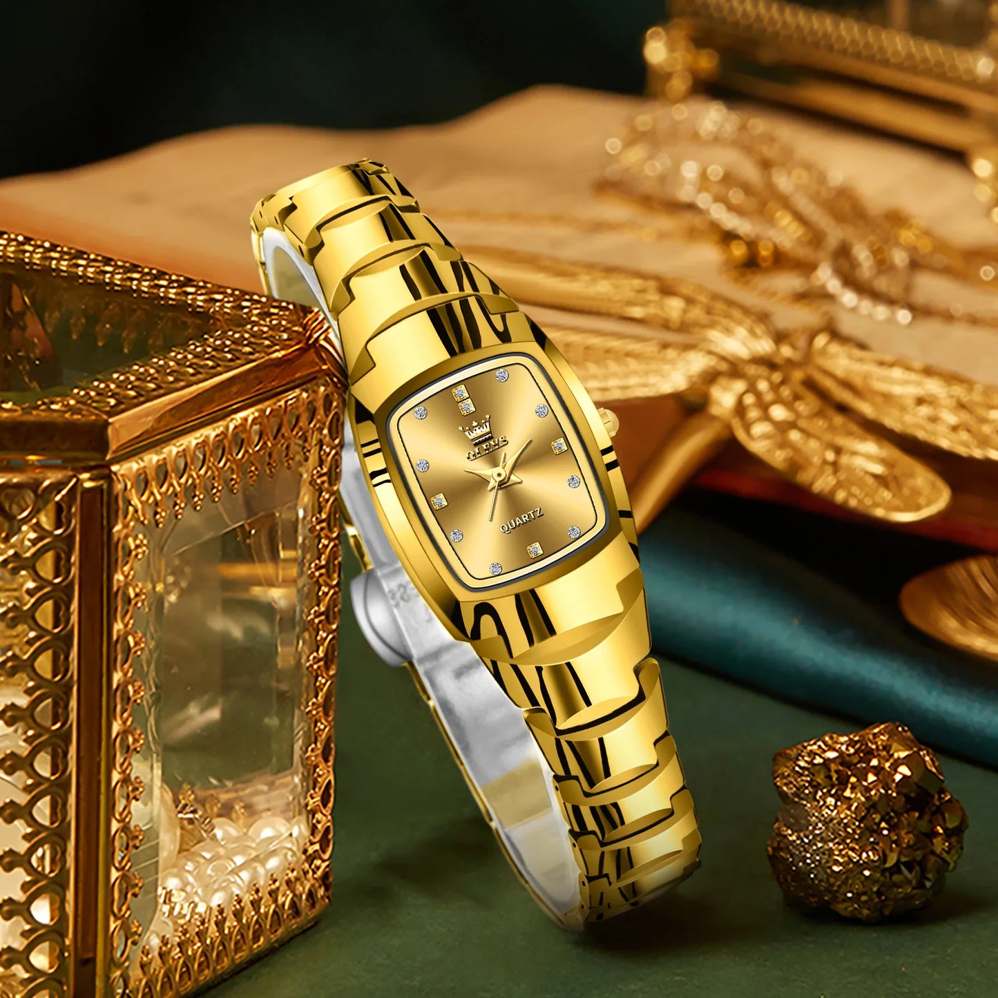 Ladies Waterproof Gold Luxury Watch – Elegant Stainless Steel Quartz Wristwatch Gift