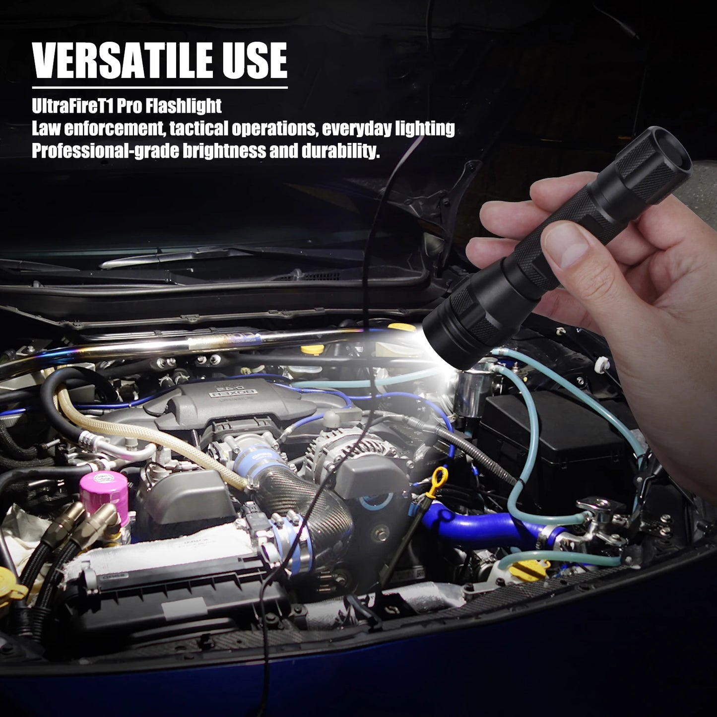 Tactical LED Flashlight – 1200LM Rechargeable Torch with USB Charging & Belt Holster