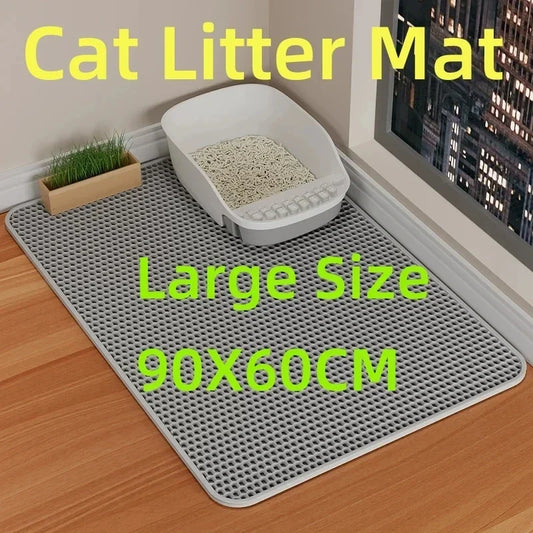 90x60CM Double-Layer Waterproof Cat Litter Mat – Non-Slip, Washable Pet Toilet Mat for Litter Box Cleanup