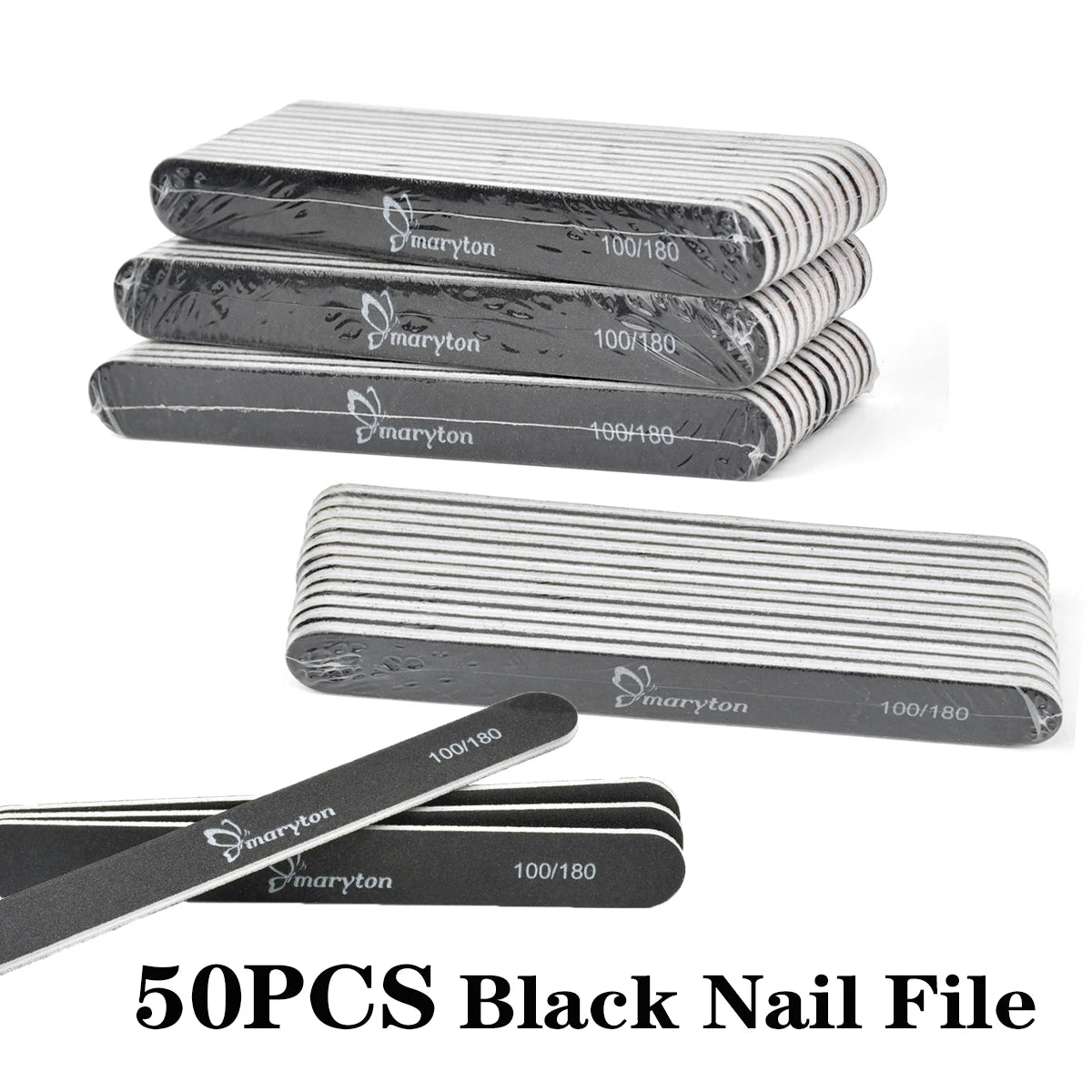 50-Piece Double-Sided Nail File Kit: 100/180 Grit Washable Emery Boards for Perfect Nail Care