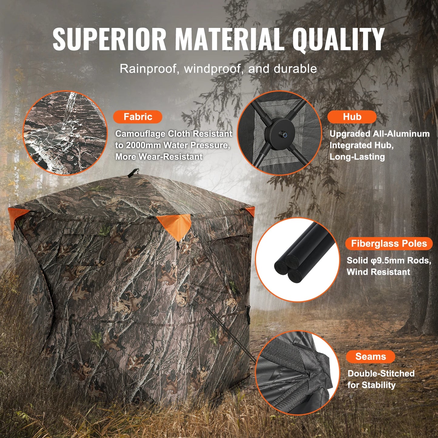 2-3 Person Hunting Blind – 270° See-Through Pop-Up Ground Blind with Carrying Bag, Portable Deer Hunting Tent