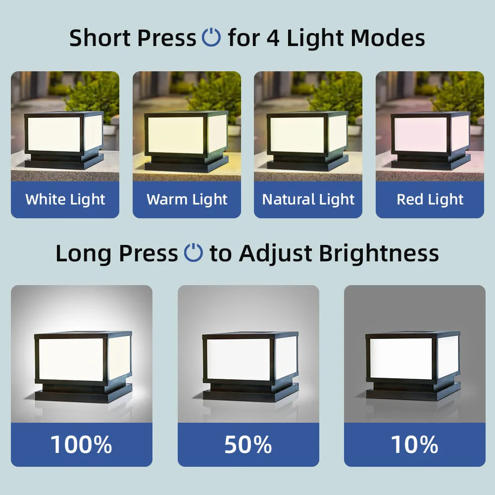 Solar Outdoor LED Column Light: Timed Dimming with Memory Function, Perfect for Garden and Patio Illumination