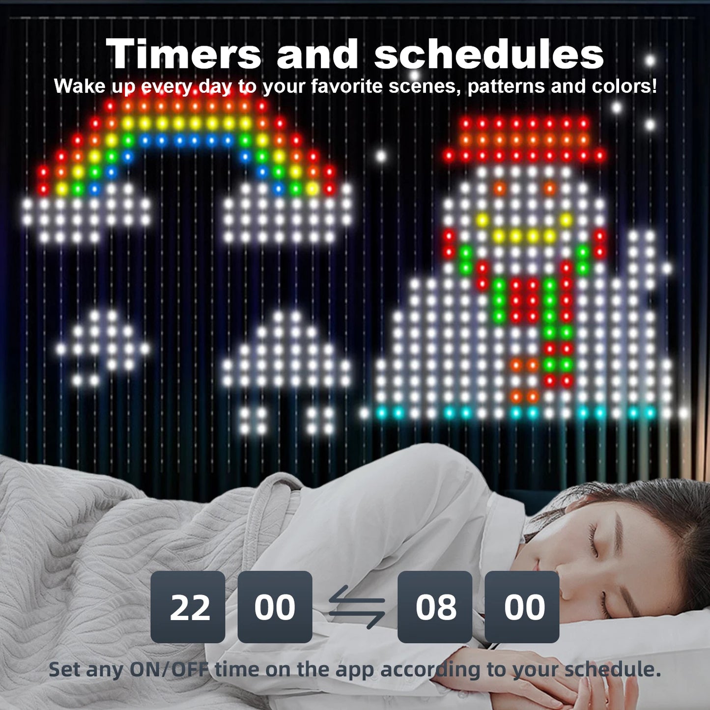 400-LED Smart Curtain Lights – RGB String Lights with Bluetooth App Control, Music Sync & DIY Display for Bedroom or Window Decor