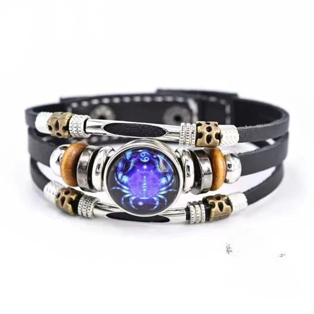 Glow-in-the-Dark Zodiac Bracelet with Retro Beaded Style for Him & Her