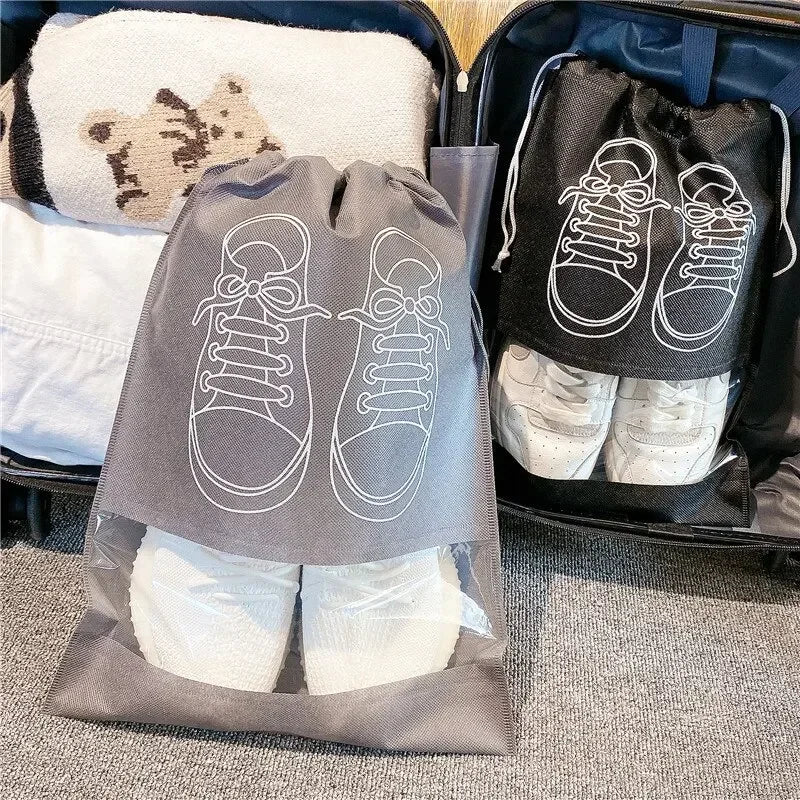 5/10pcs Non-Woven Shoe Storage Bags – Portable Waterproof Travel Organizer with Drawstring for Closet & Luggage
