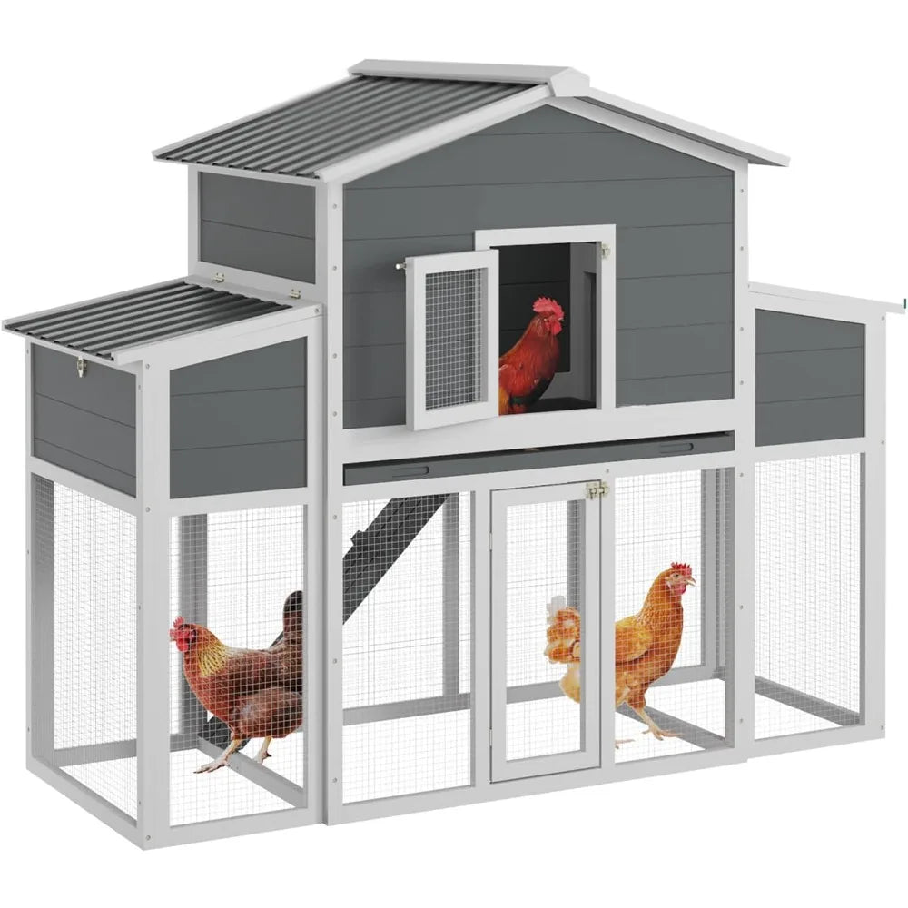 Wooden Chicken Coop for 2–6 Chickens – Outdoor Hen House with Run, 2 Nesting Boxes & Weatherproof Roof