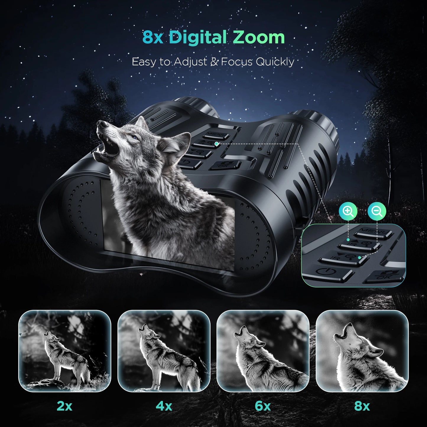Rechargeable 4K Night Vision Telescope – Infrared Binocular Camera with 8X Zoom & 300M Range for Hunting, Camping & Boating