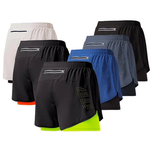 Men’s Quick-Dry Double Layer Running Shorts – Black Fitness & Workout Training Shorts