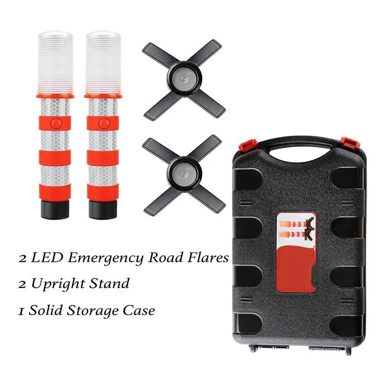 🚨 2pcs Magnetic LED Emergency Warning Lights | Roadside Safety Flares + Telescopic Baton Beacon | Flashlight Strobe Alert Lamps
