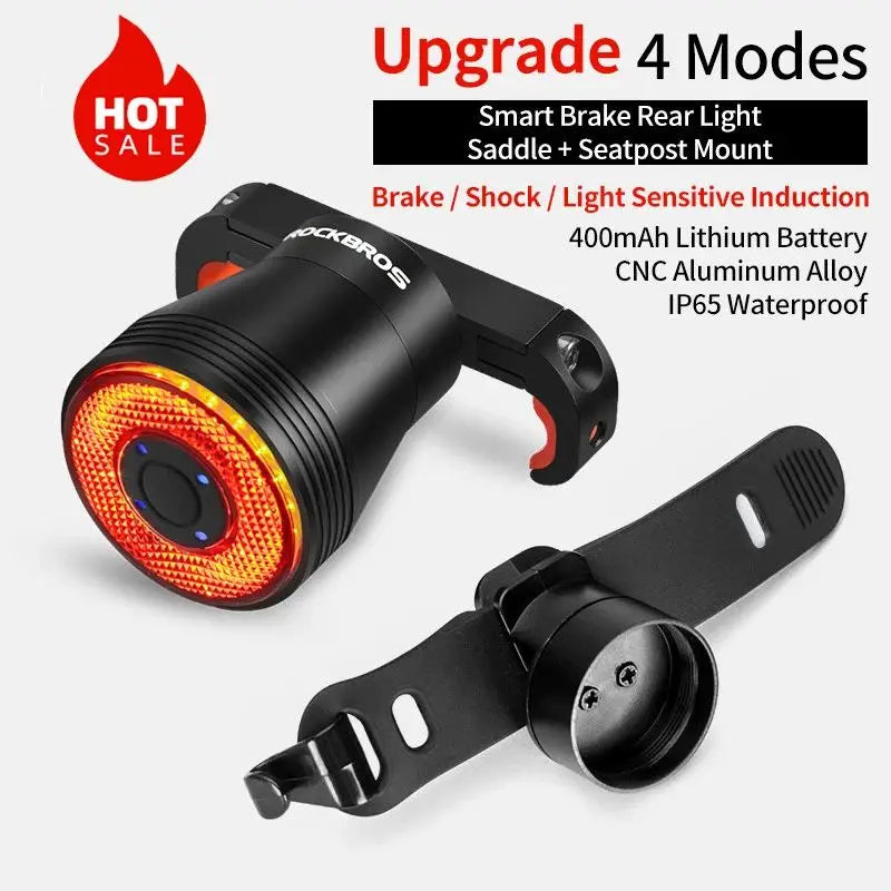Smart Brake-Sensing Bike Taillight – USB Rechargeable LED Rear Light, IPX6 Waterproof Cycling Accessory