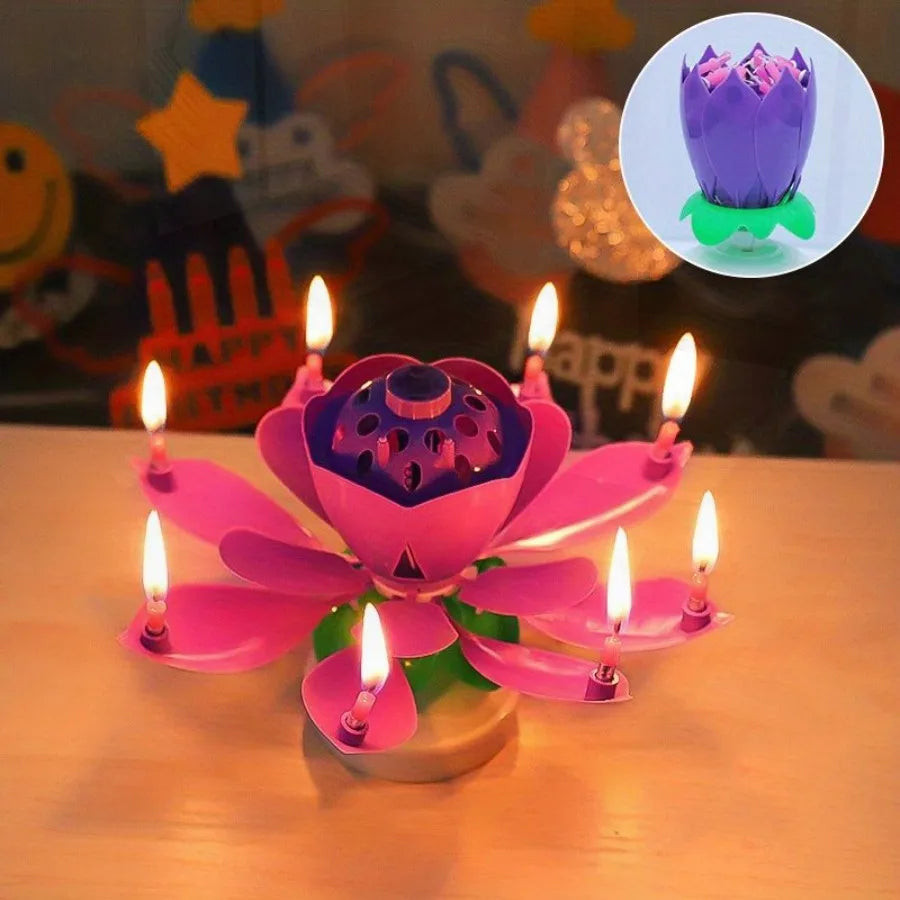 Rotating Lotus Musical Birthday Candle – Singing Flower Cake Topper with Sparkling Display