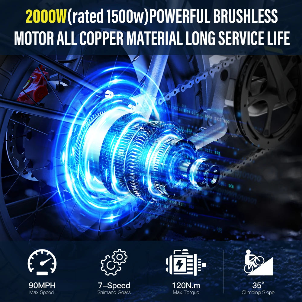 Ride Wild: 2000W Fat Tire Electric Bike with 60V Battery for Off-Road Power