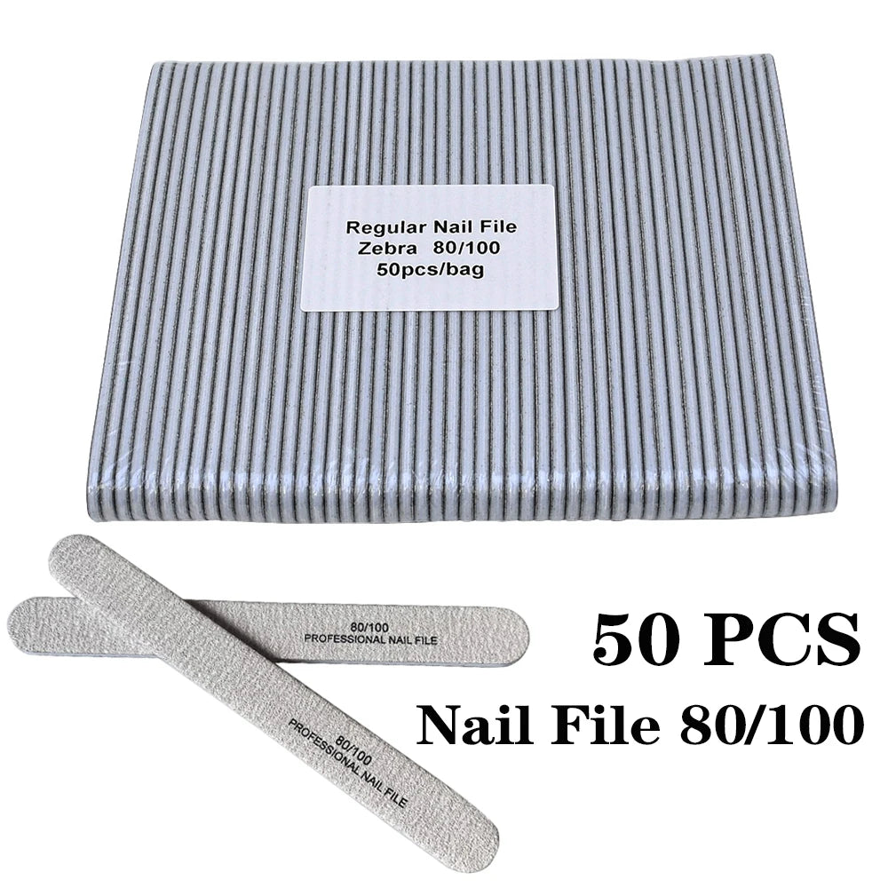 50-Piece Double-Sided Nail File Kit: 100/180 Grit Washable Emery Boards for Perfect Nail Care