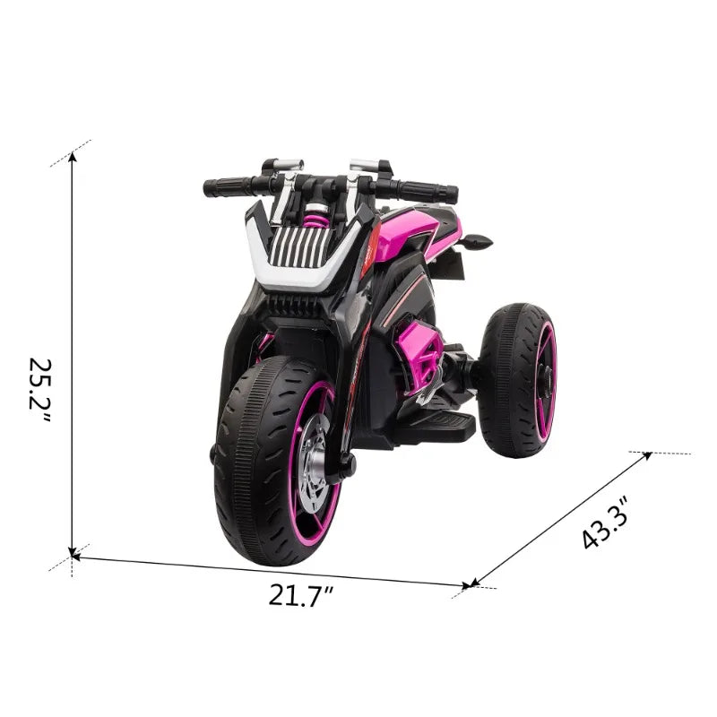 12V Three-Wheel Ride-On Motorcycle for Kids (Rosy Pink) Electric Motorbike with Horns, LED Lights – Perfect Gift for Ages 3–8