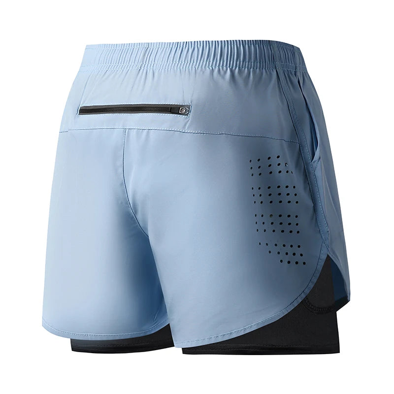 Men’s Quick-Dry Double Layer Running Shorts – Black Fitness & Workout Training Shorts