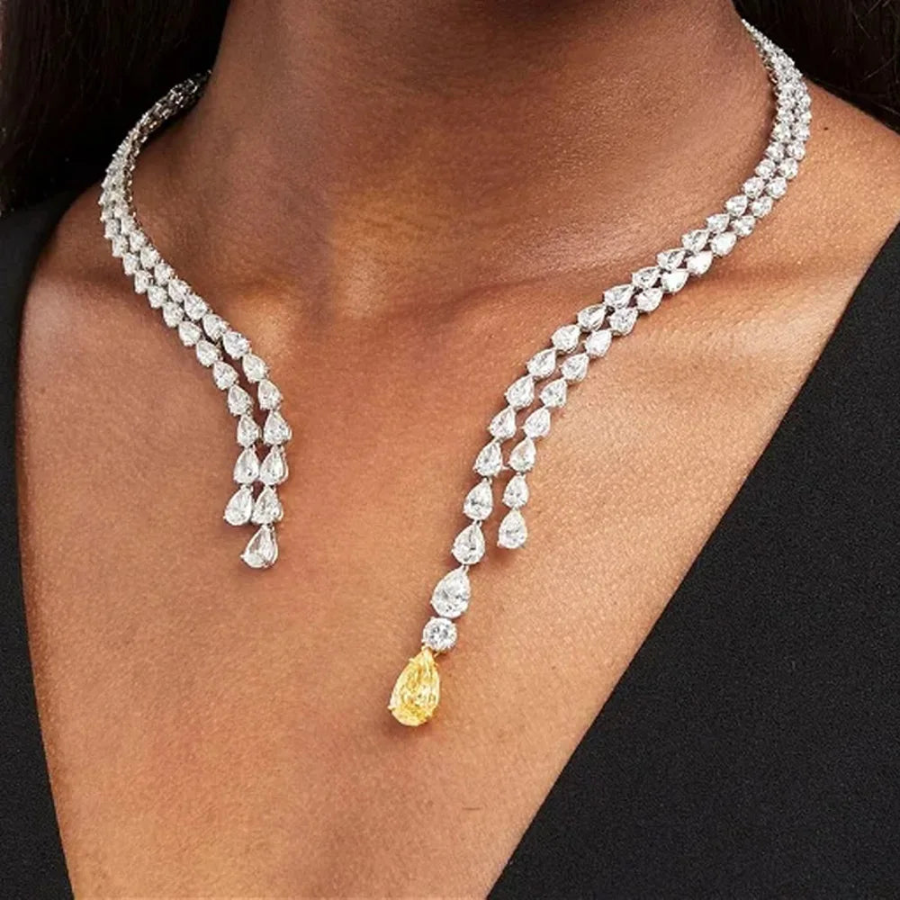Stonefans Double-Layer Zircon Drop Necklace – Elegant Vintage-Inspired Water Drop Choker for Women