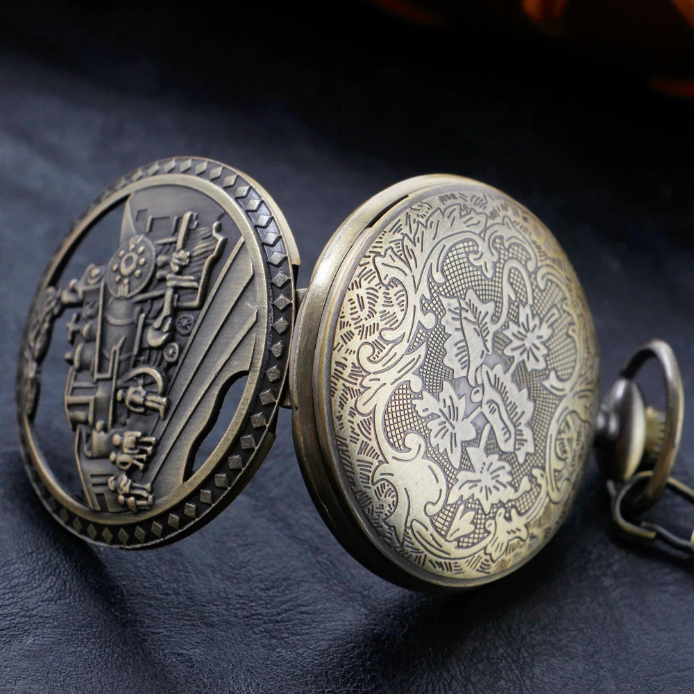 Steampunk Power Quartz Pocket Watch – Retro Fashion Necklace Pendant Clock for Men & Women, Holiday or Train Commemorative Gift