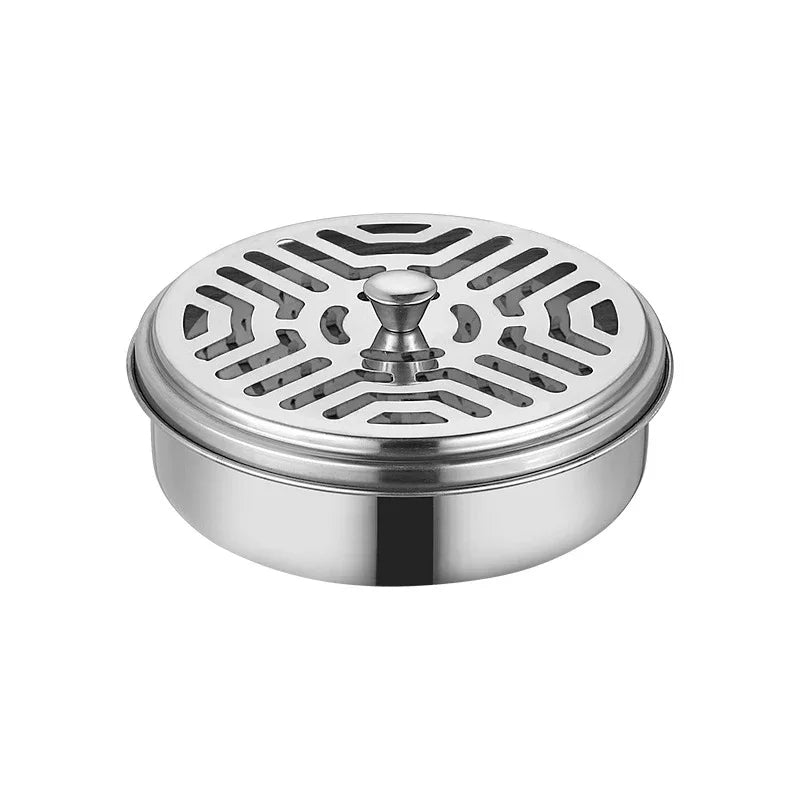 Mosquito Coil Holder with Lid – Round Metal Tray | Easy-to-Clean Mosquito Coil Burner for Indoor & Outdoor Use