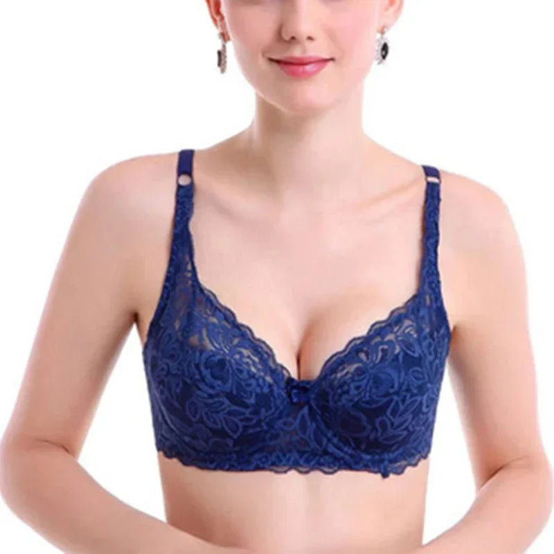 Sexy Floral Lace Push-Up Bra – Women’s Thin Summer Lingerie, Breathable Solid Color Comfort Brassiere