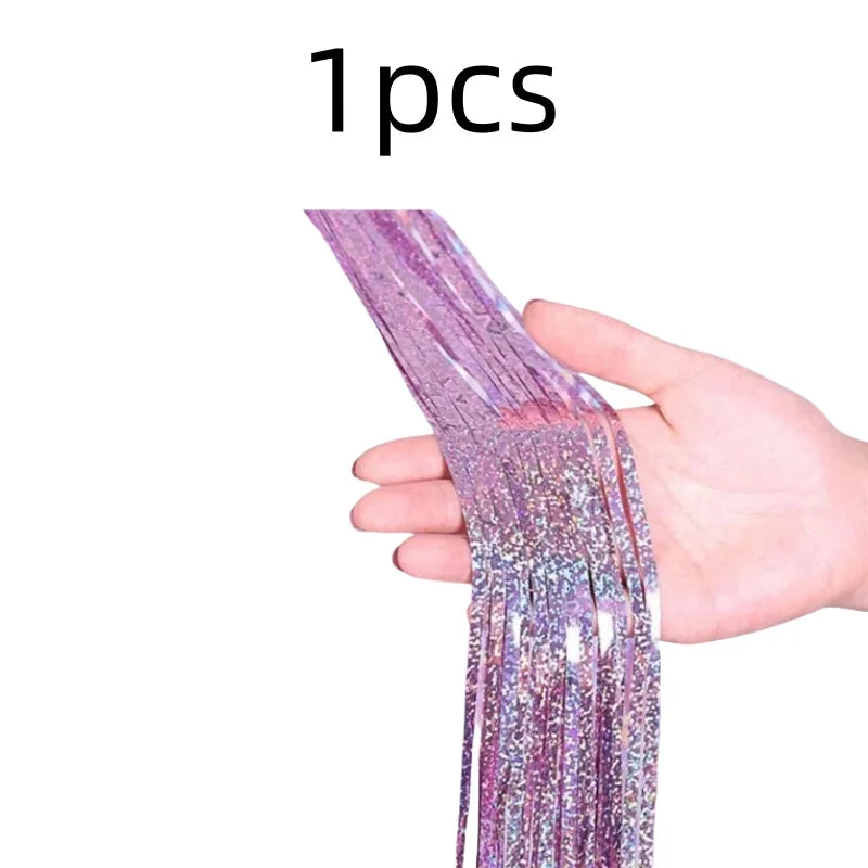 2-Pack Metallic Tinsel Fringe Curtains – 2x1M Glitter Party Backdrops for Birthday, Wedding, Bachelorette & Event Decor