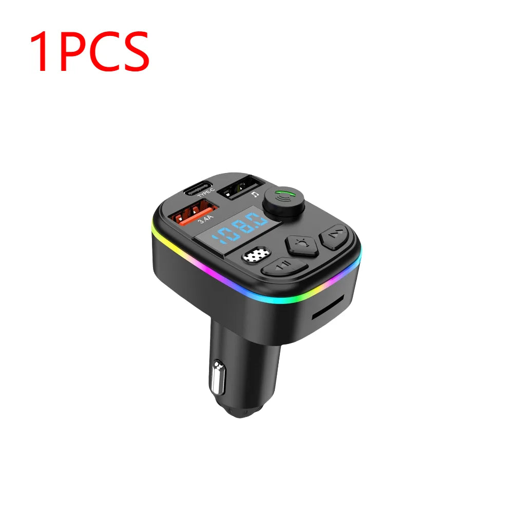 Bluetooth 5.3 FM Transmitter Car Charger – Hands-Free Calls, Dual USB + Type-C, MP3 & TF Card Support