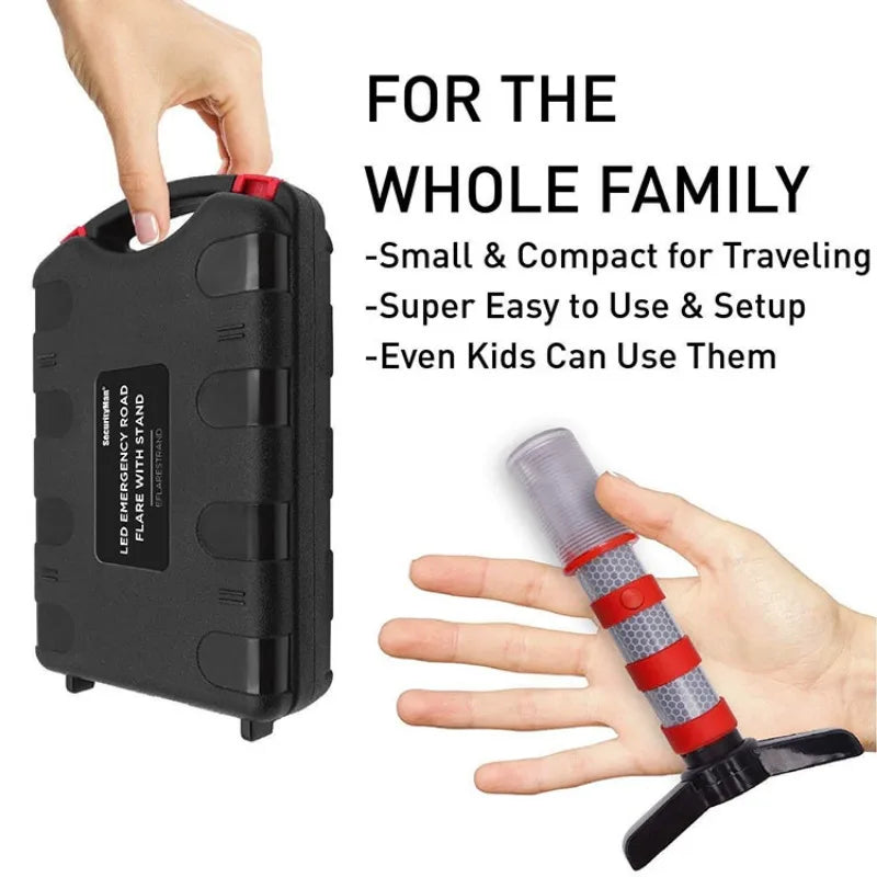 🚨 2pcs Magnetic LED Emergency Warning Lights | Roadside Safety Flares + Telescopic Baton Beacon | Flashlight Strobe Alert Lamps