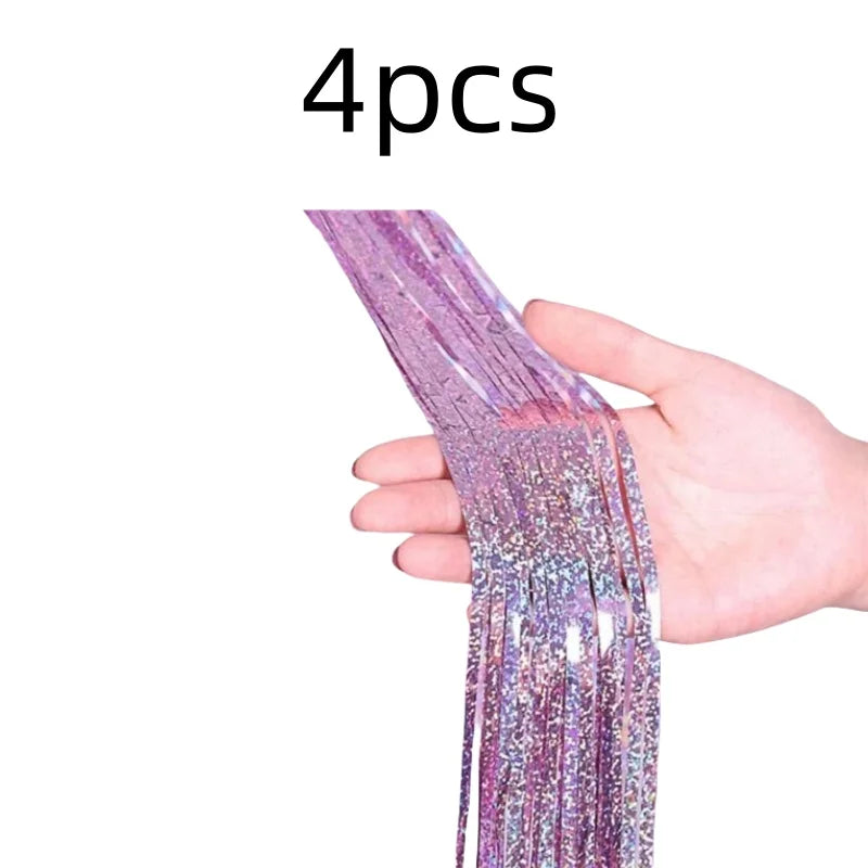 2-Pack Metallic Tinsel Fringe Curtains – 2x1M Glitter Party Backdrops for Birthday, Wedding, Bachelorette & Event Decor