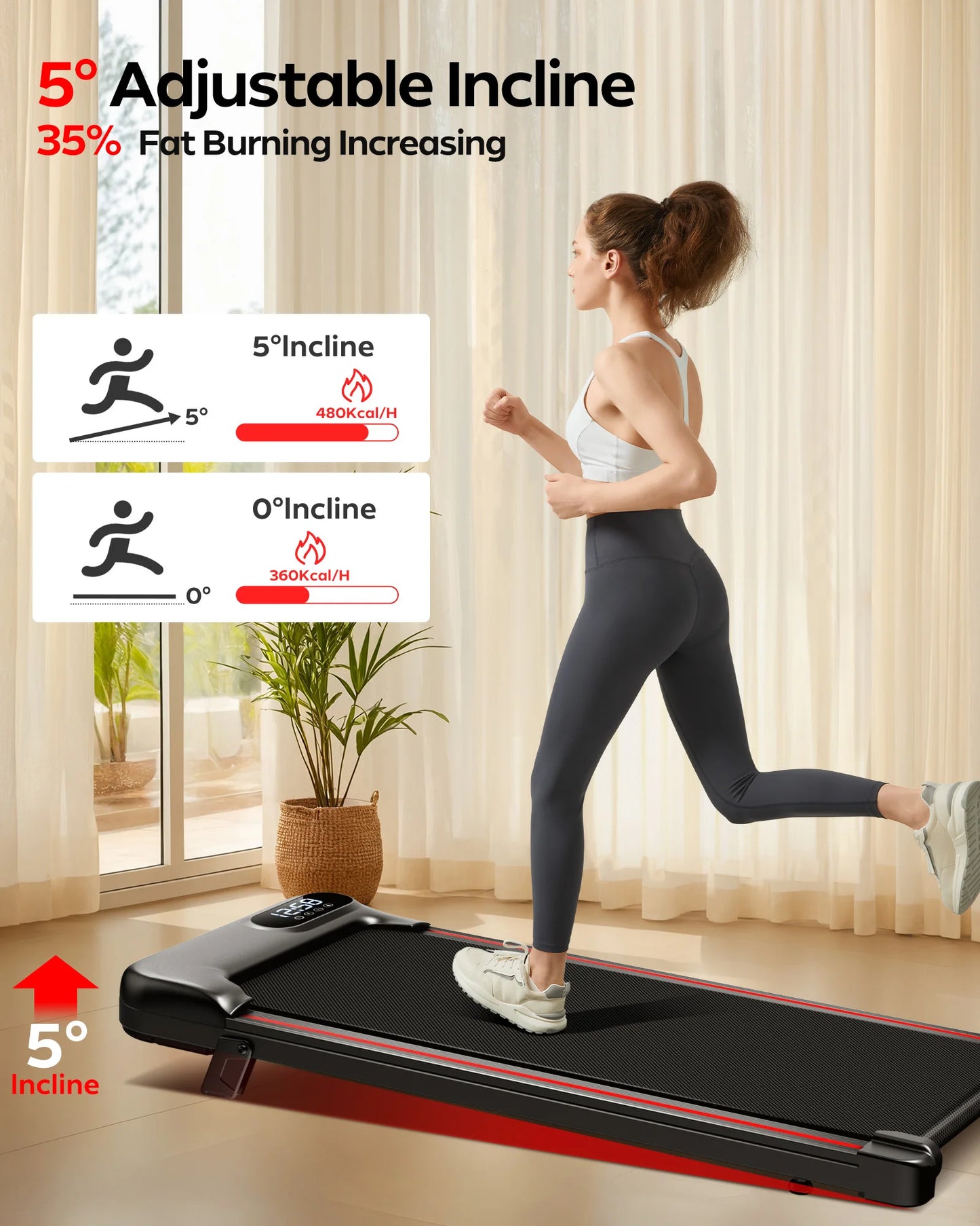 2.5HP Under-Desk Treadmill with Incline – Triple Knee Protection, App & Remote Control Included