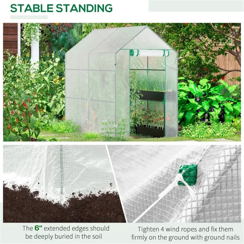 Spacious Walk-In Greenhouse with Roll-Up Door for All-Season Plant Protection