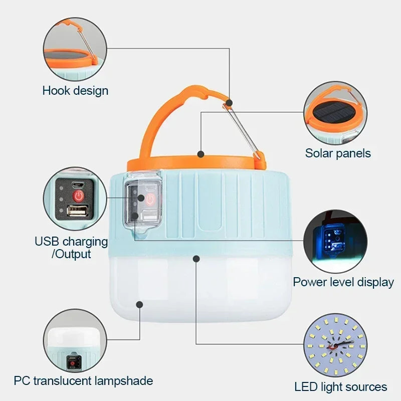 🔦 Solar Camping Light with Power Bank – Waterproof LED Lantern + Remote Control – Rechargeable Tent Light & Flashlight for Outdoor Adventures