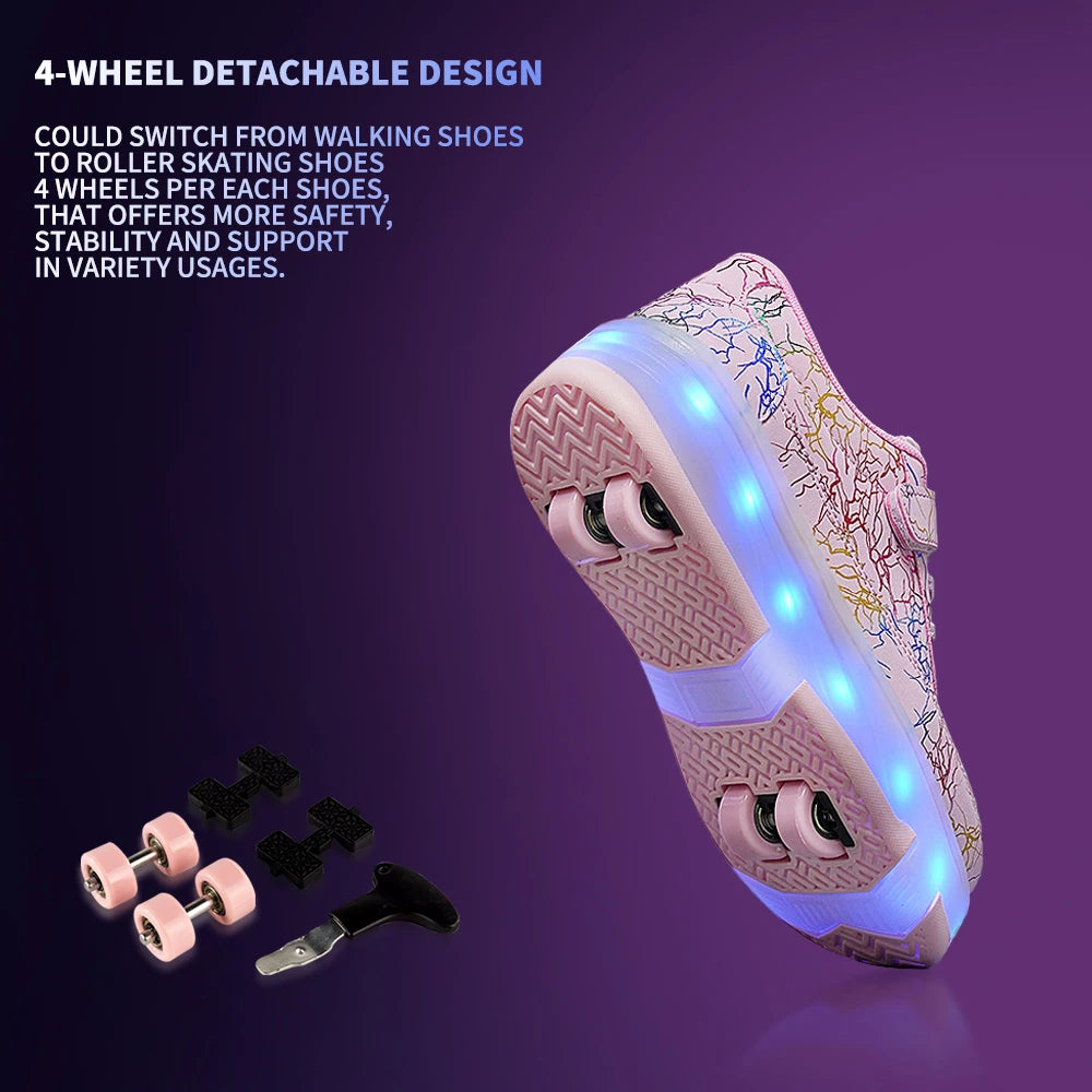 πΌ 4-Wheel Dual-Use Roller Skates Sneakers β Detachable Wheels | Speed Skates for Boys & Girls | Stylish Sports Shoes with Hidden Wheels