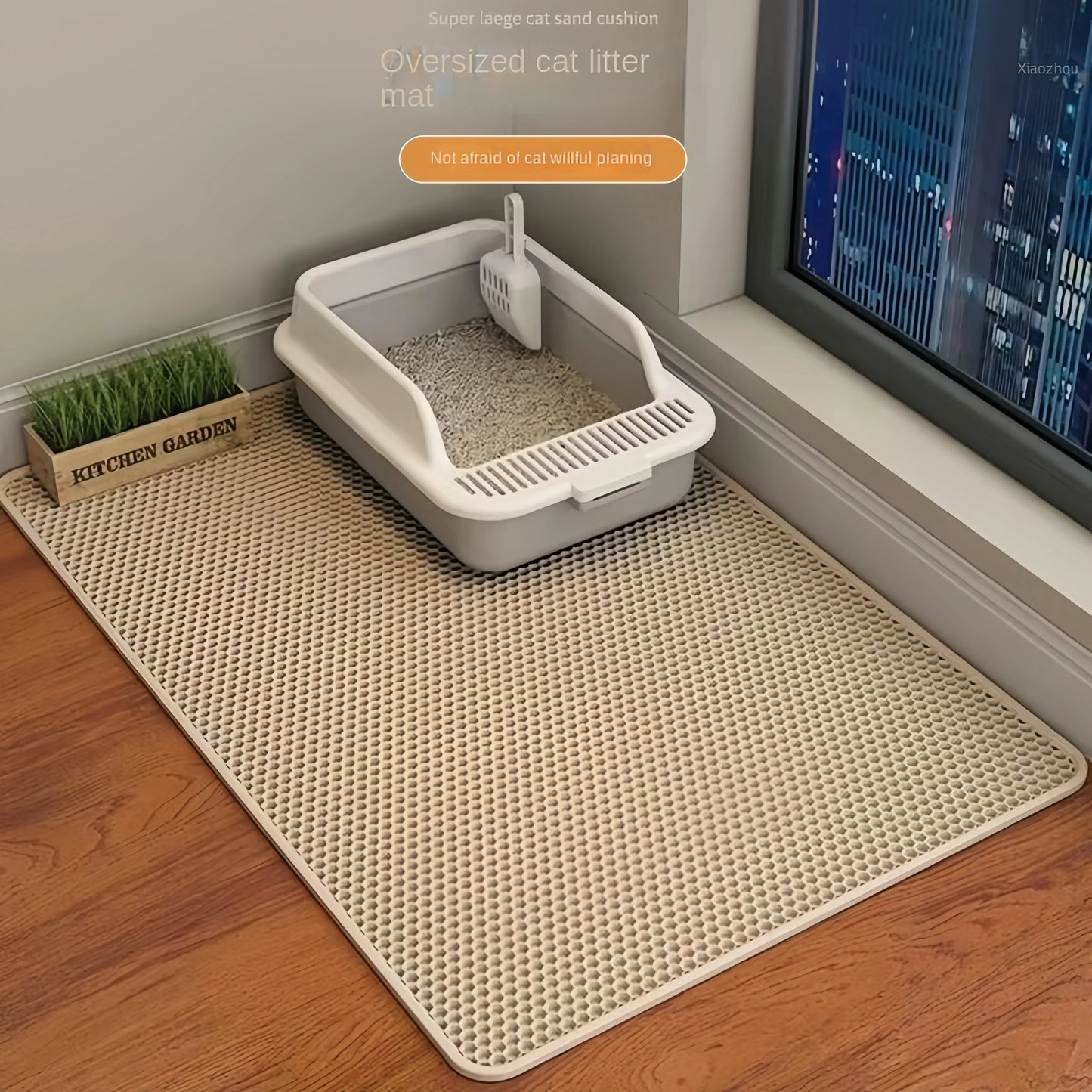90x60CM Double-Layer Waterproof Cat Litter Mat – Non-Slip, Washable Pet Toilet Mat for Litter Box Cleanup