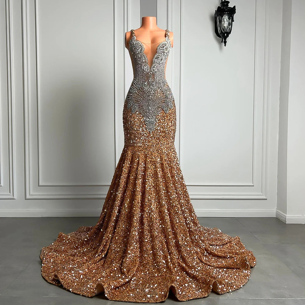 Luxurious Mermaid Style Prom Dresses 2024: Sparkling Silver Crystals, Red Sequins, and Black Formal Gowns for Prom Party
