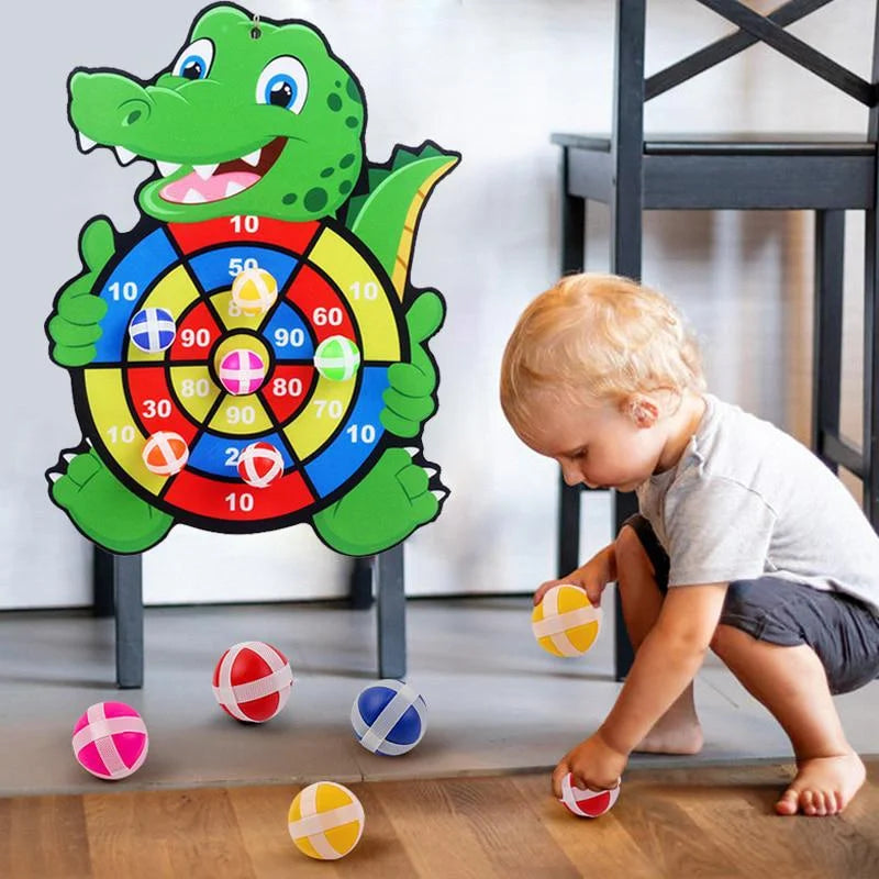 🎯 Montessori Throw & Target Game – Sticky Ball Dartboard + Basketball Slingshot Set | Fun Outdoor Educational Toy for Kids