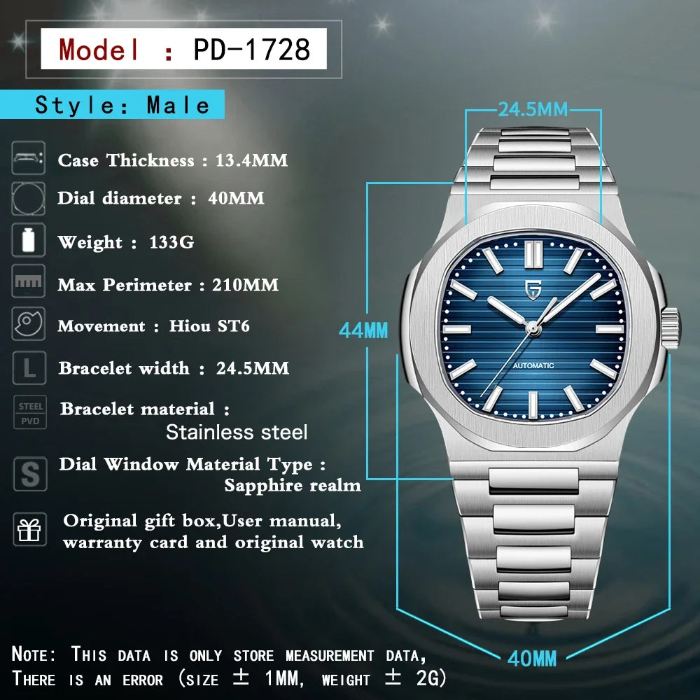 PAGANI DESIGN 40MM Men's Mechanical Watch – Sapphire Crystal, Seagull ST6 Movement, Stainless Steel, Waterproof Automatic Relogio