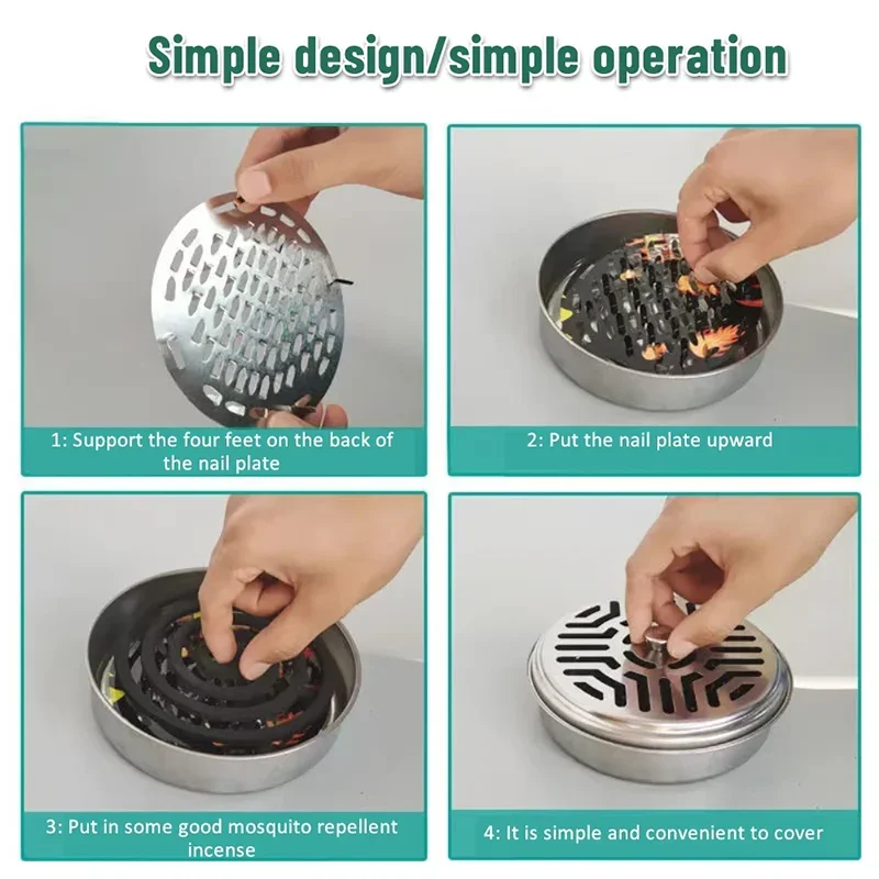 Mosquito Coil Holder with Lid – Round Metal Tray | Easy-to-Clean Mosquito Coil Burner for Indoor & Outdoor Use