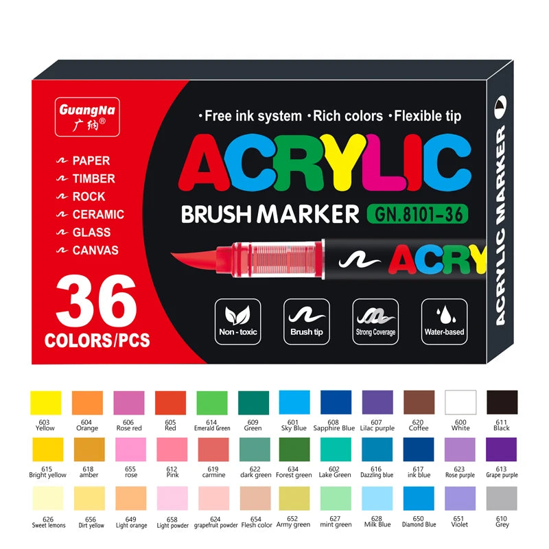 12–120 Colors Acrylic Paint Pens – Brush Tip Markers for Rock, Wood, Canvas, Stone | DIY Crafts & Christmas Gift