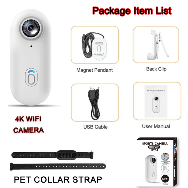 4K Wireless Pet Collar Camera – HD Video Recording Action Cam for Dogs & Cats, Outdoor Adventure or Gift Idea
