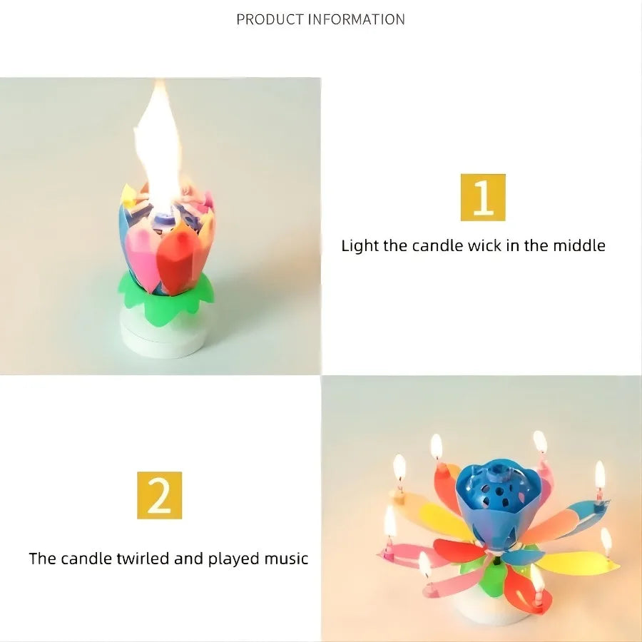 Rotating Lotus Musical Birthday Candle – Singing Flower Cake Topper with Sparkling Display