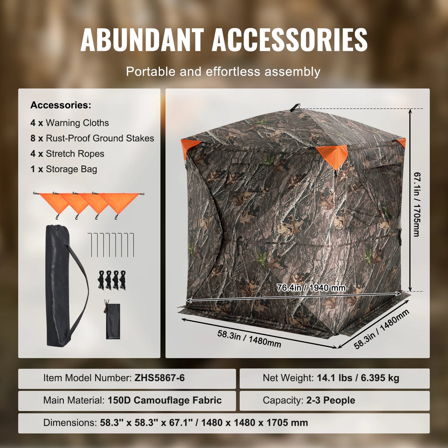 2-3 Person Hunting Blind – 270° See-Through Pop-Up Ground Blind with Carrying Bag, Portable Deer Hunting Tent
