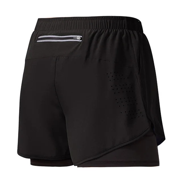 Men’s Quick-Dry Double Layer Running Shorts – Black Fitness & Workout Training Shorts