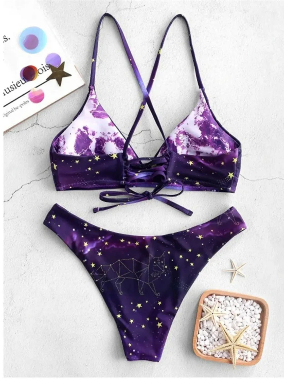 Starry Sky Reversible Bikini Set – Sexy Micro Thong Two-Piece Swimsuit for Summer Beach Vibes