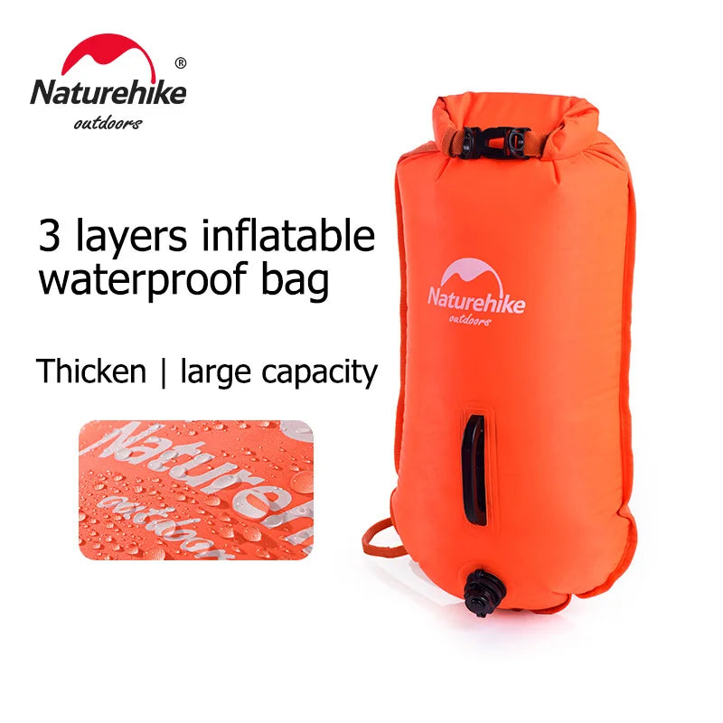 Naturehike 28L Inflatable Swim Buoy Dry Bag – Waterproof Float with Dual Airbags & Adjustable Belt