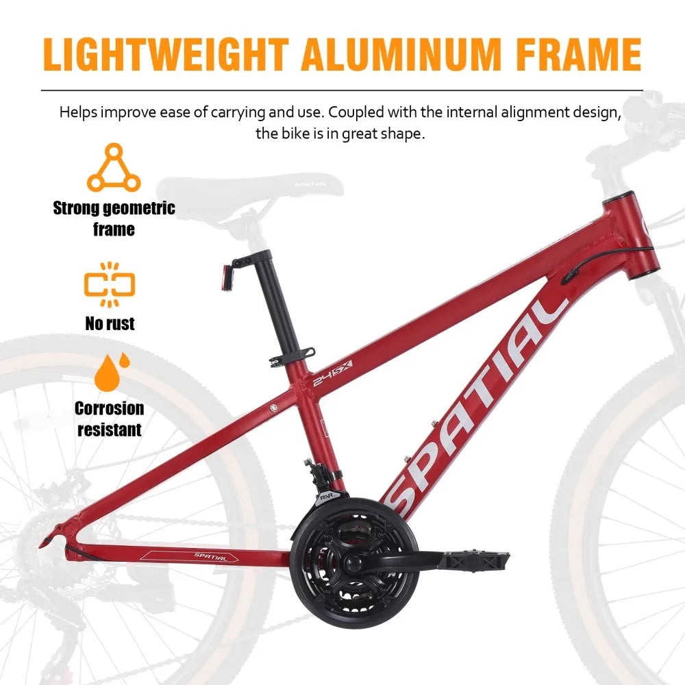 24-Inch Mountain Bike with 21-Speed & Dual Disc Brakes – Durable Hardtail for Teens & Adults