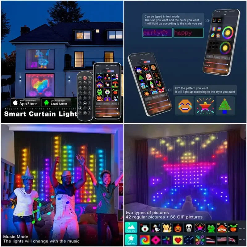 400-LED Smart Curtain Lights – RGB String Lights with Bluetooth App Control, Music Sync & DIY Display for Bedroom or Window Decor