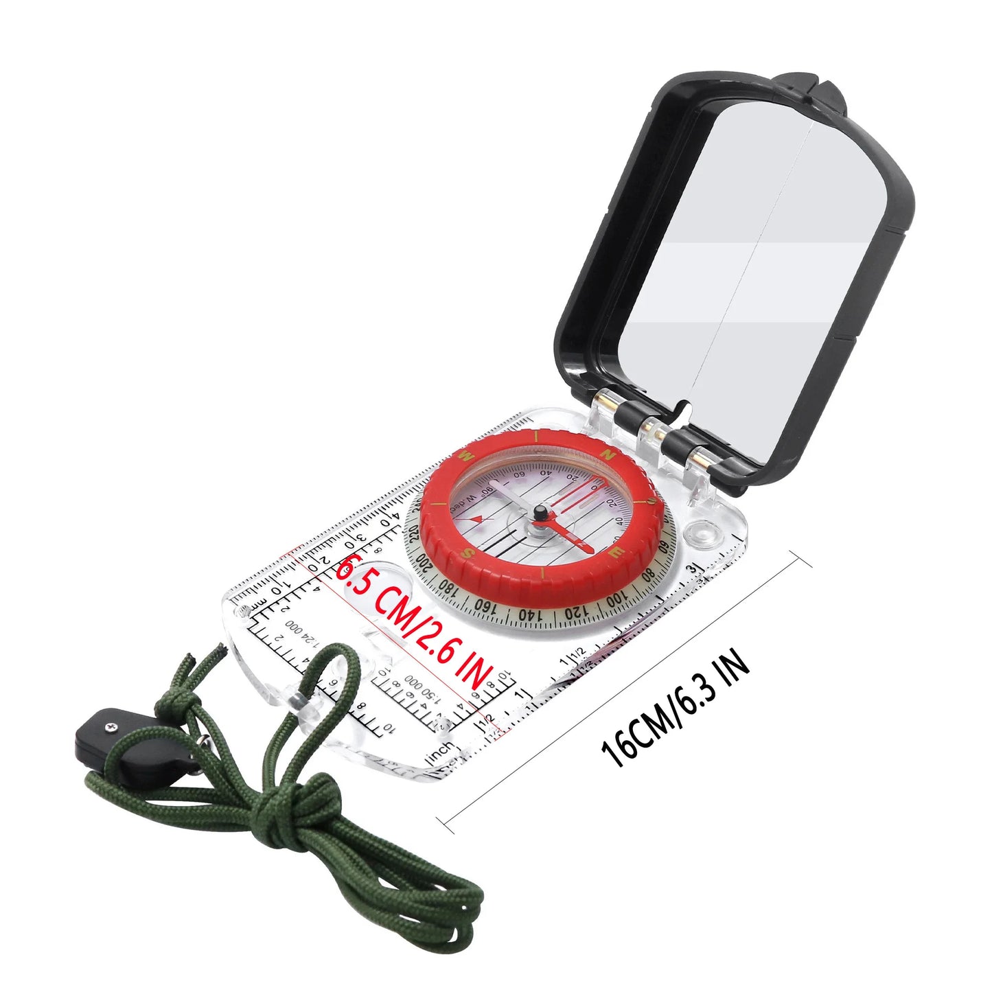 Sighting Compass with Mirror – Adjustable Declination Baseplate Compass with LED Light for Hiking, Orienteering & Backpacking