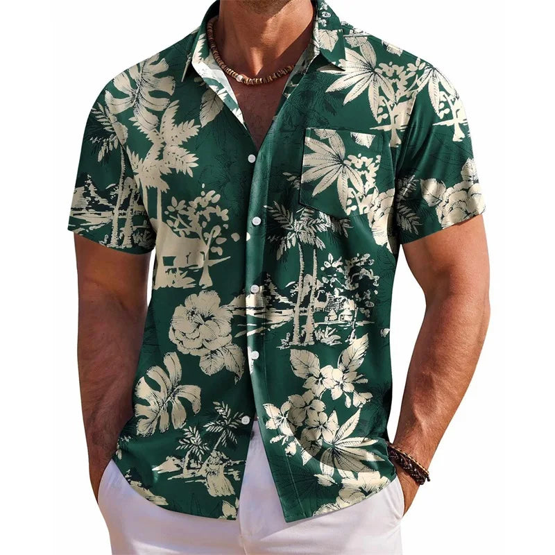 Men’s Floral Short Sleeve Button-Up Shirt – Casual Summer Top with Chest Pocket for Beach & Vacation Wear