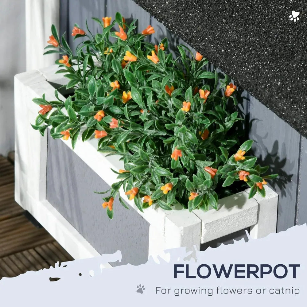 Outdoor Cat House with Weather-Resistant Roof – Modern Cat Shelter with Garden Bed & Multiple Entrances