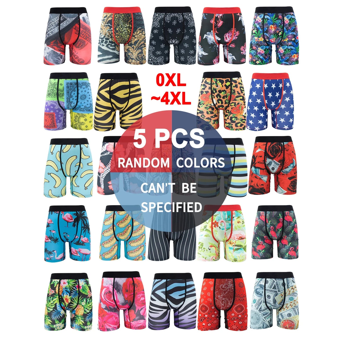 5Pcs Men’s Fashion Print Boxer Briefs – XL to 5XL