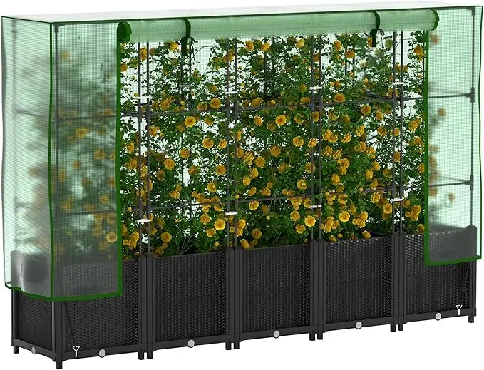 80" Raised Garden Bed with Greenhouse Cover & Trellis – Vertical Planter Box for Tomatoes & Climbing Plants
